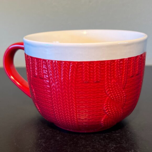 MSRF DESIGN STUDIO Embossed Red Cable Knit Sweater Textured Ceramic  Mug / Bowl - Picture 1 of 13